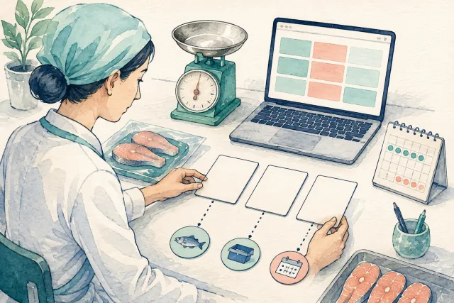 商品、単位、日付の情報を計画前に整理する説明用イラスト