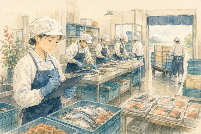 食品工場の一日の業務フローのイラスト