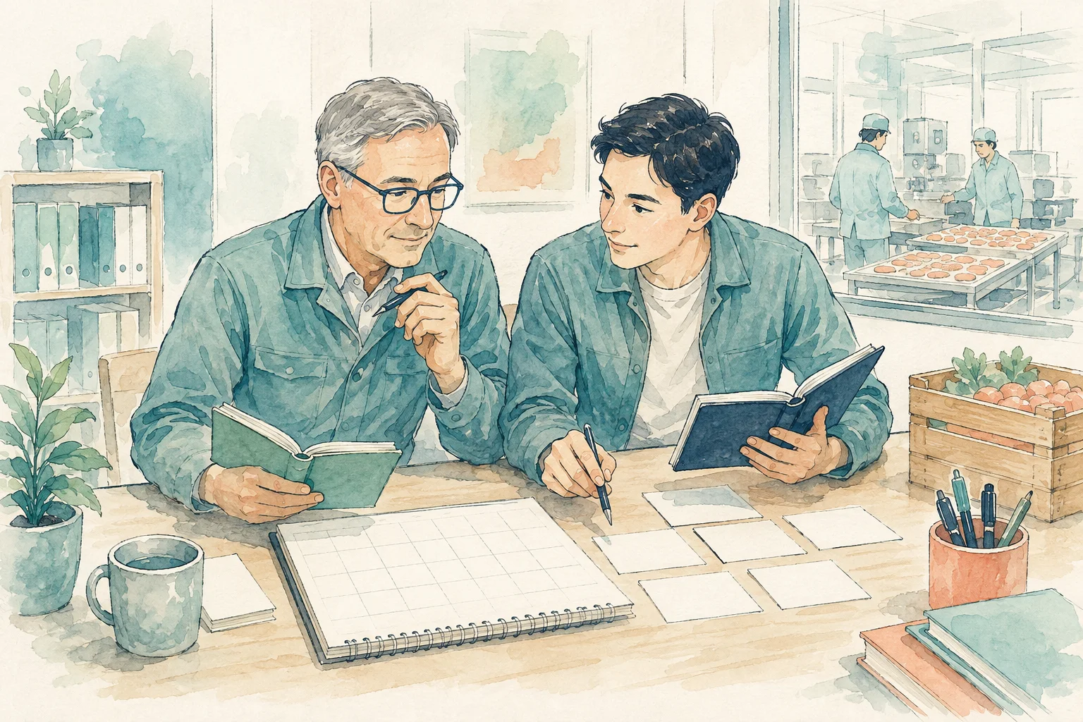 経験者と後任が同じ予定表と判断の記録を比較する説明用イラスト