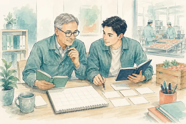 経験者と後任が同じ予定表と判断の記録を比較する説明用イラスト