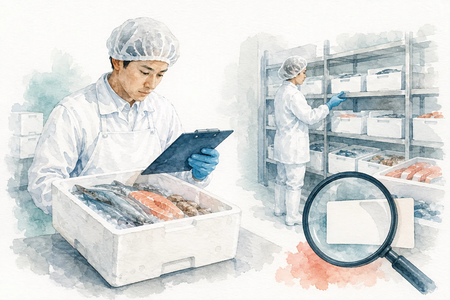 保管中の現物と記録を照合する棚卸し担当者