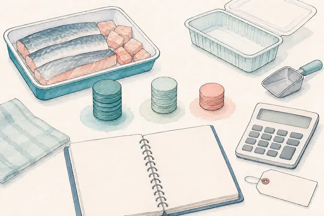 原料費と包材費、製造費を比べて商品の採算を考える概念イラスト