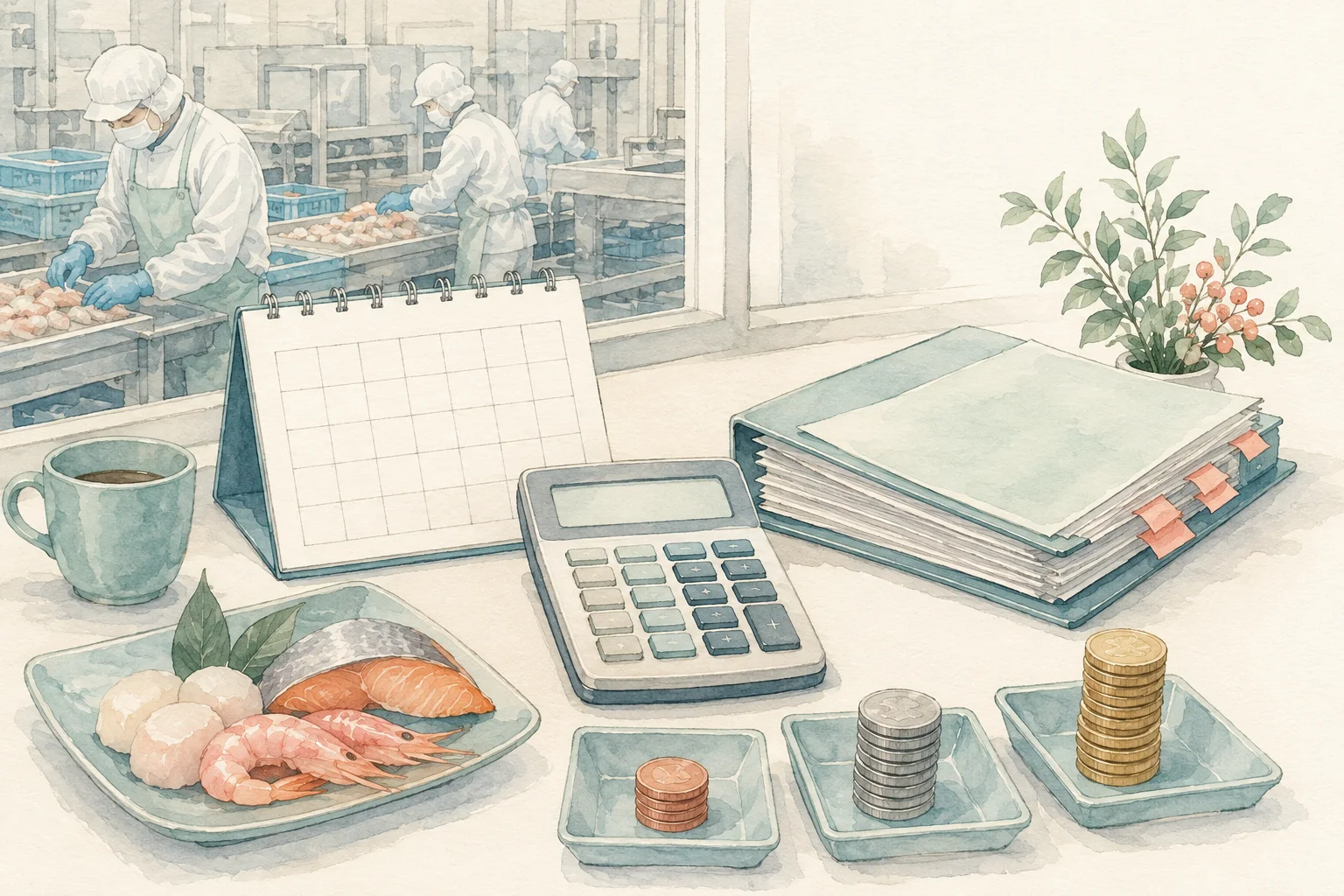 導入準備、継続利用、社内作業の費用を分けて考える机上の概念イラスト